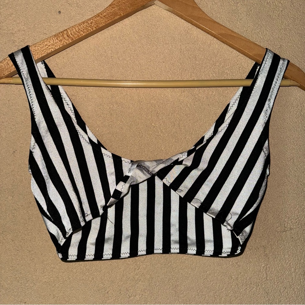 Team Kitty Koalition twist front bikini top Candy Stripe bias twist